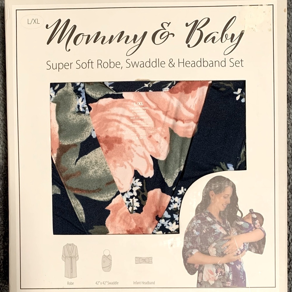 Floral Robe, Swaddle & Headband Set